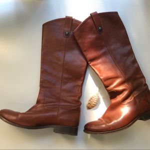 Frye Melissa Button Lug Tall Caramel Boots